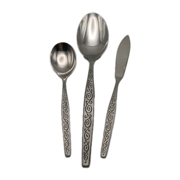 Gorham Montoro 3 Piece Server Hostess Set Stainless Flatware Old Stock Floral - Picture 1 of 3
